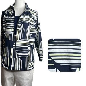 WEEKENDS By Chico’s Navy Linear Dot Striped Knit Wrinkle Free Zip Front Jacket M